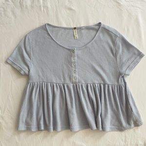 Peplum baby blue waffle knit cropped top